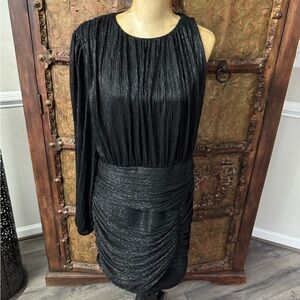 BCBGMaxAzria Black One-Shoulder Metallic Ruched Mini Dress XL